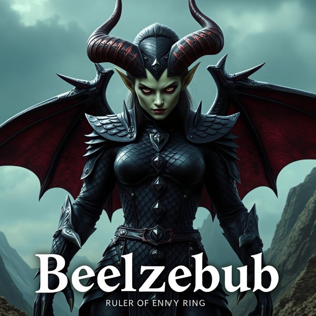 A live-action, realistic character poster of Beelzebub, the Ruler of the Envy Ring