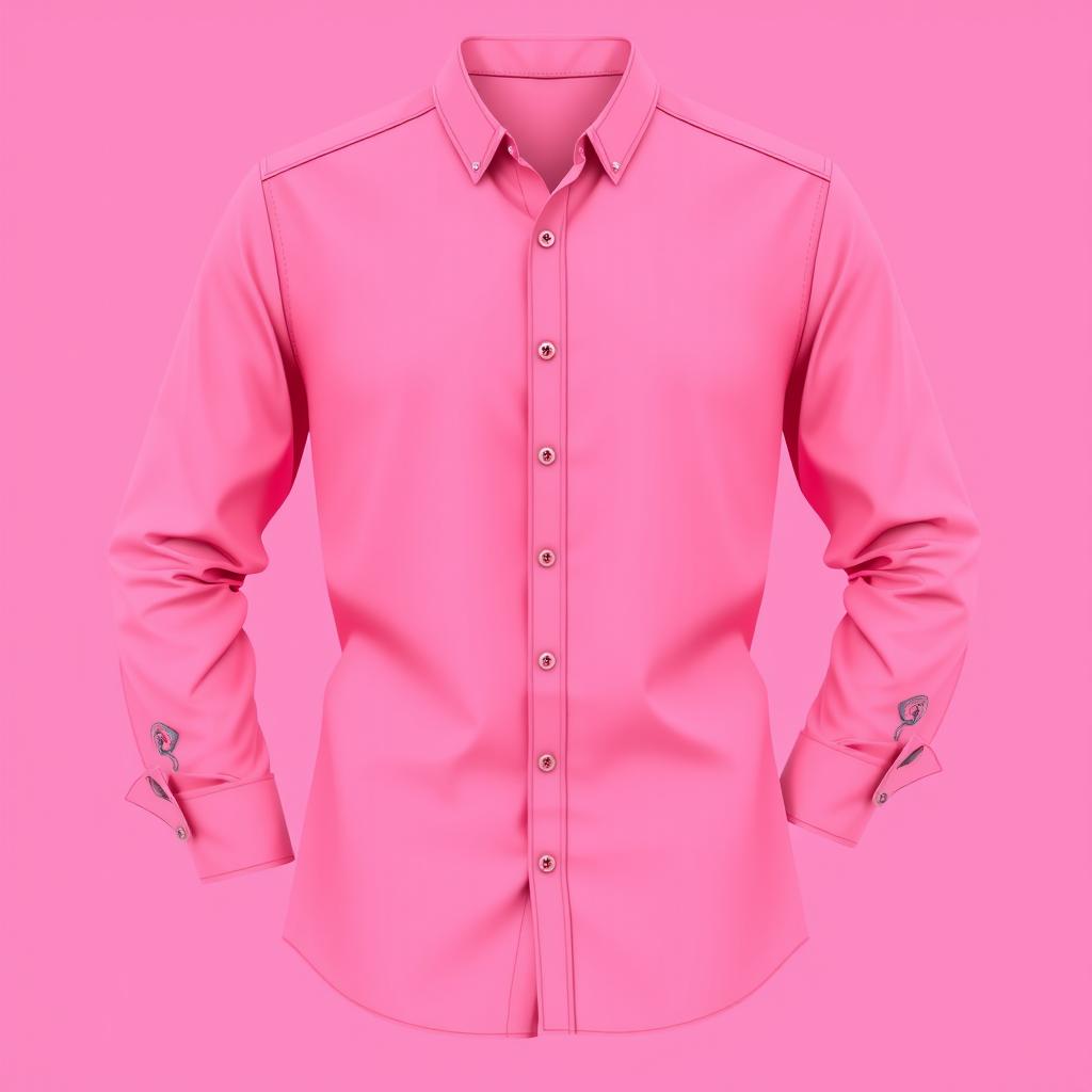 A stylish long-sleeve shirt design in a vibrant pink color, showcasing elegant details like subtle patterns or textures to add depth