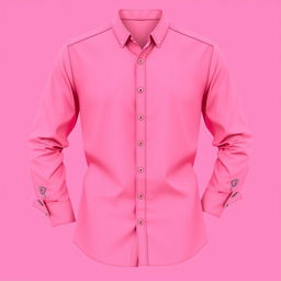 A stylish long-sleeve shirt design in a vibrant pink color, showcasing elegant details like subtle patterns or textures to add depth