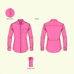 A stylish long-sleeve shirt design in a vibrant pink color, showcasing elegant details like subtle patterns or textures to add depth