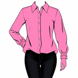 A chic long-sleeve women's shirt design in a vibrant pink hue