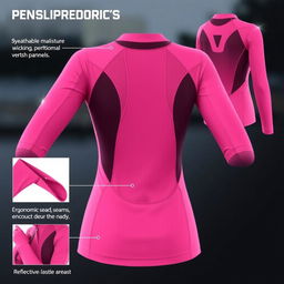 A dynamic long-sleeve women's sports shirt design in a vibrant pink color