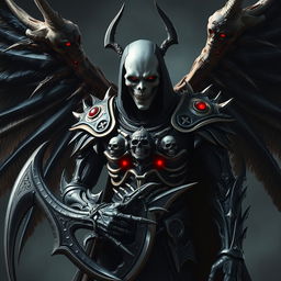 A very realistic, live-action character poster of Azrael, the Angel of Death, depicted as a terrifying figure