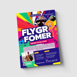 A colorful and eye-catching flyer with dimensions of A5, featuring a vibrant design that captures attention