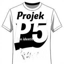 T-shirt design using black and white colors featuring the words "Projek P5 dan identitas Kelas" in an artistic and bold font