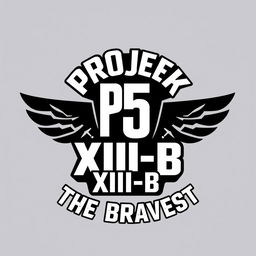 A stylish t-shirt design emphasizing the phrases "Projek P5", "XII-B", and "The Bravest"