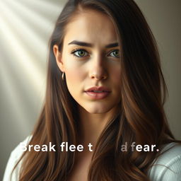 A young white brunette woman with a determined expression on her face, embodying her desire to break free from living in fear