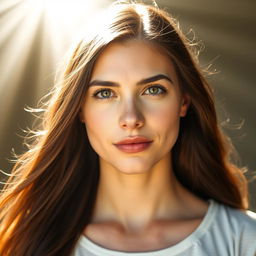 A young white brunette woman with a determined expression on her face, embodying her desire to break free from living in fear