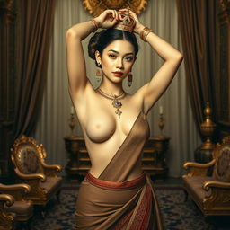 A beautiful 19-year-old Javanese queen with a slim yet voluptuous, compact, and proportional body