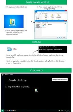 A step-by-step illustration demonstrating how to create a desktop shortcut using Win32 on a computer