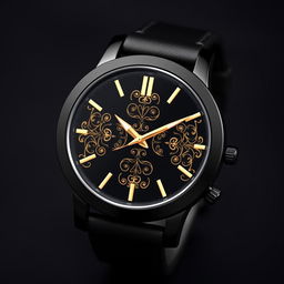 A modern black wristwatch for men featuring elegant golden designs