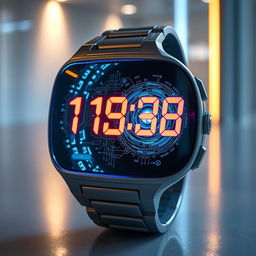 A futuristic quantum watch with a sleek, metallic design