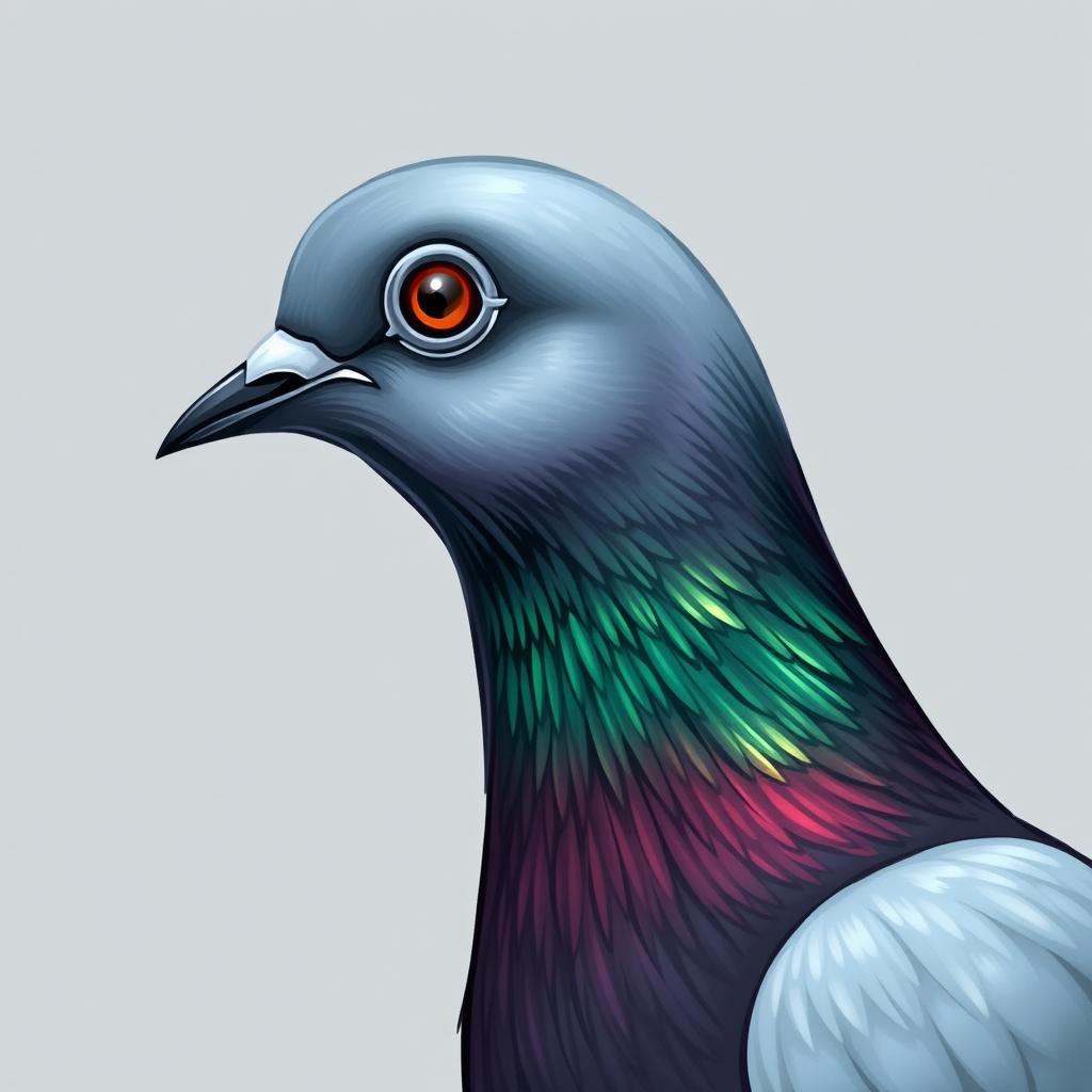 A beautifully illustrated profile of a pigeon's head, slightly turned to the side, capturing the elegance and curiosity of the bird