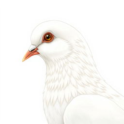 A beautifully illustrated profile of a white pigeon's head, slightly turned to the side, capturing the elegance and purity of the bird