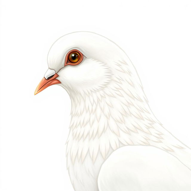 A beautifully illustrated profile of a white pigeon's head, slightly turned to the side, capturing the elegance and purity of the bird