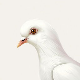 A beautifully illustrated profile of a white pigeon's head, slightly turned to the side, capturing the elegance and purity of the bird