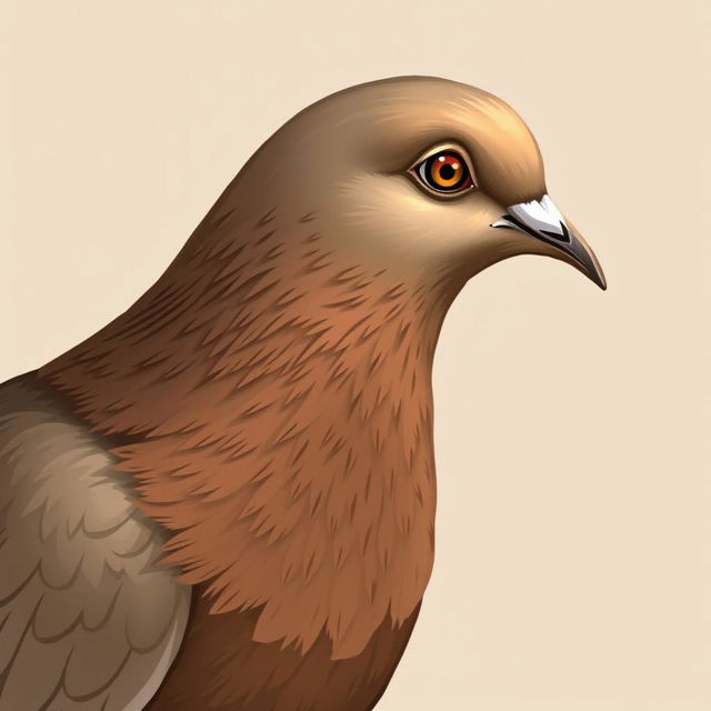 A beautifully illustrated profile of a brown pigeon's head, slightly turned to the side, capturing the natural and earthy elegance of the bird