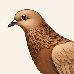 A beautifully illustrated profile of a brown pigeon's head, slightly turned to the side, capturing the natural and earthy elegance of the bird