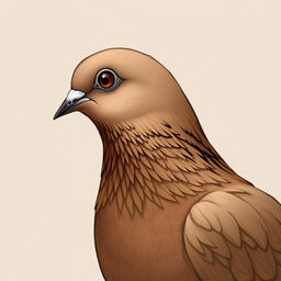 A beautifully illustrated profile of a brown pigeon's head, slightly turned to the side, capturing the natural and earthy elegance of the bird