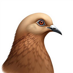 A beautifully illustrated profile of a brown pigeon's head, slightly turned to the side, capturing the natural and earthy elegance of the bird