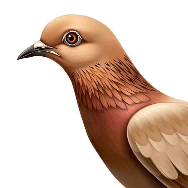 A beautifully illustrated profile of a brown pigeon's head, slightly turned to the side, capturing the natural and earthy elegance of the bird