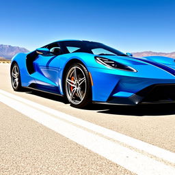 Bright blue sports car with a bold side stripe, parked on a clear day, showcasing sleek design and glossy finish