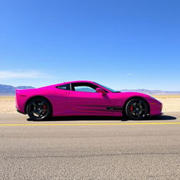 Bright magenta sports car with sleek side stripes, fully displayed from left to right