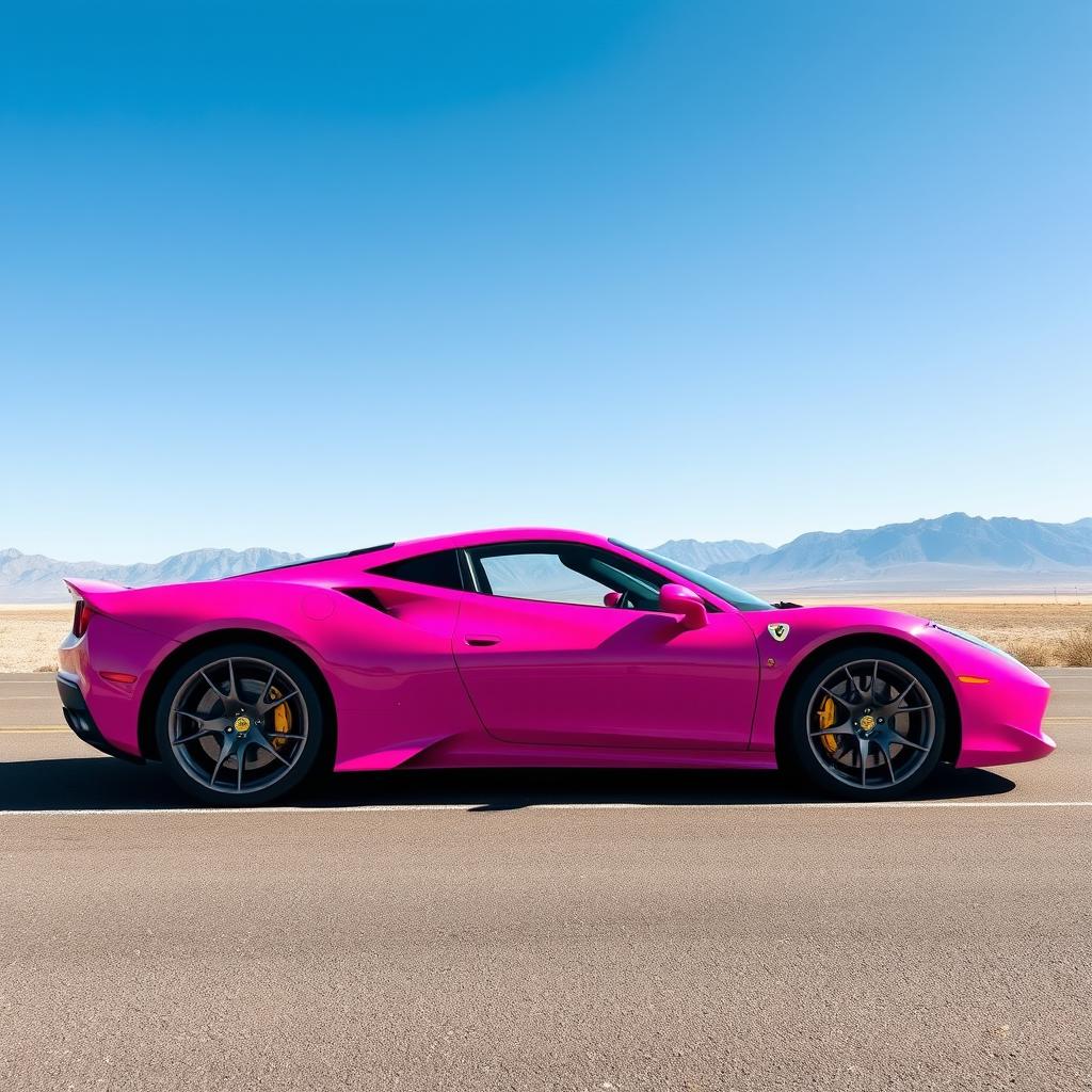 Bright magenta sports car with sleek side stripes, fully displayed from left to right