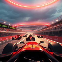 A stunning, highly detailed 3D rendering of the Formula 1 Grand Prix Baku racing event, capturing the intense excitement of the competition