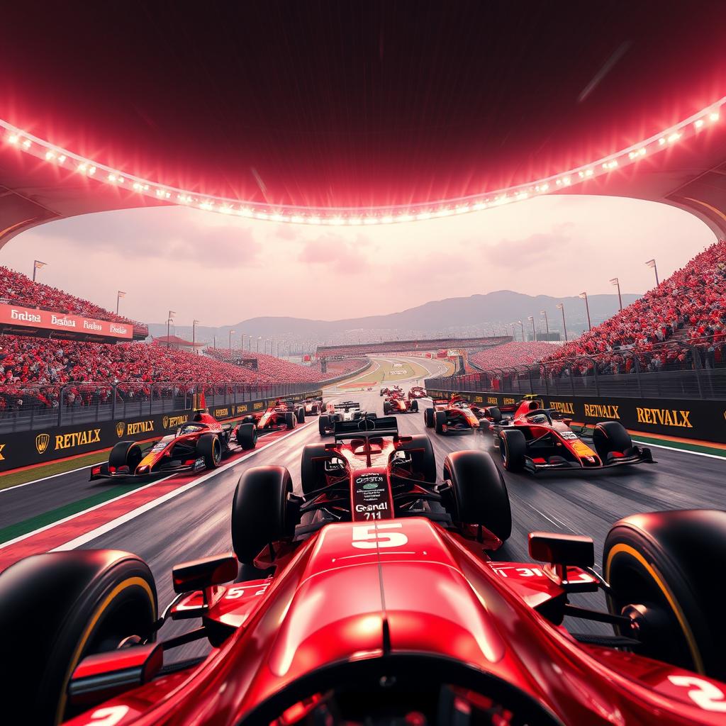 A stunning, highly detailed 3D rendering of the Formula 1 Grand Prix Baku racing event, capturing the intense excitement of the competition