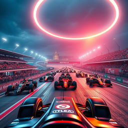 A stunning, highly detailed 3D rendering of the Formula 1 Grand Prix Baku racing event, capturing the intense excitement of the competition