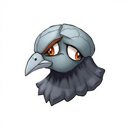 A creative illustration of a pigeon's head in profile, imagined as a rock-type Pokémon