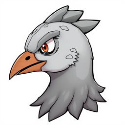 A creative illustration of a pigeon's head in profile, imagined as a rock-type Pokémon