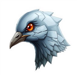 A realistic illustration of a pigeon's head in profile, designed as a rock-type Pokémon