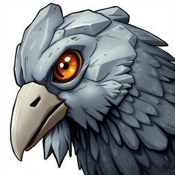 A realistic illustration of a pigeon's head in profile, designed as a rock-type Pokémon