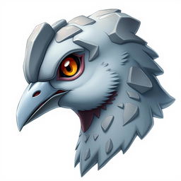 A realistic illustration of a pigeon's head in profile, designed as a rock-type Pokémon