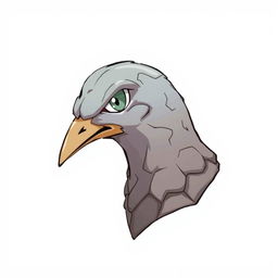 A creative illustration of a pigeon's head and extended neck in profile, imagined as a rock-type Pokémon