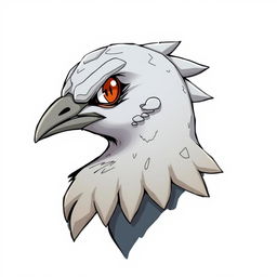 A creative illustration of a pigeon's head and extended neck in profile, imagined as a rock-type Pokémon