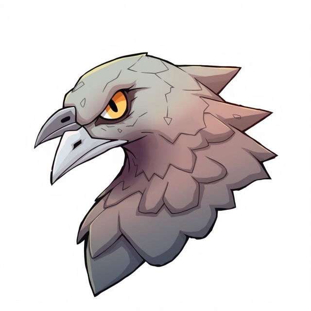 A creative illustration of a pigeon's head and extended neck in profile, imagined as a rock-type Pokémon