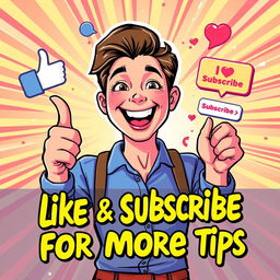 A vibrant and engaging illustration encouraging viewers to like and subscribe for more tips