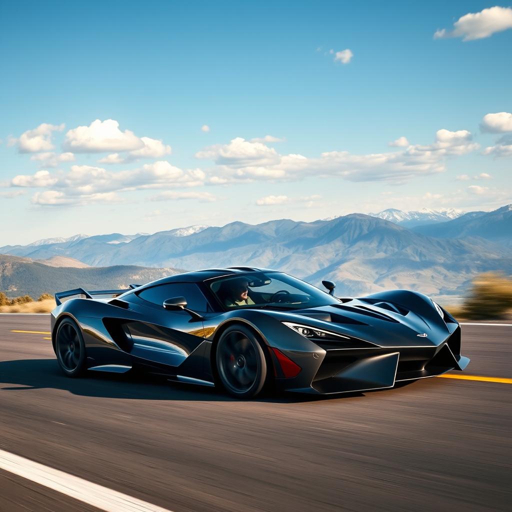 A stunning fusion of a Corvette C8 and a Koenigsegg Regera, driving gracefully along a scenic road