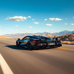 A stunning fusion of a Corvette C8 and a Koenigsegg Regera, driving gracefully along a scenic road