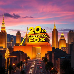 Design a fictional city inspired by the grandeur of the 20th Century Fox logo, where the skyline is dominated by Art Deco architecture