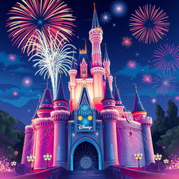 Create an enchanting illustration of the Disney 100th Anniversary castle, highlighting its fairytale essence with a touch of celebratory grandeur