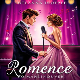 A romantic novel cover featuring two musicians, a man and a woman, in an intimate pose