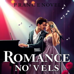 A romantic novel cover featuring two musicians, a man and a woman, in an intimate pose