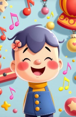 A playful and colorful illustration of a fictional character from a Russian children's song, surrounded by musical notes and cheerful elements