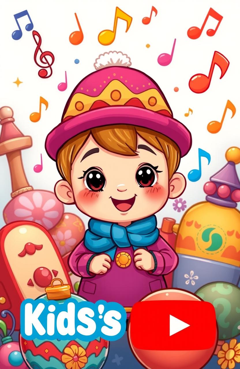 A playful and colorful illustration of a fictional character from a Russian children's song, surrounded by musical notes and cheerful elements