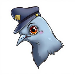 A whimsical illustration of a pigeon's head in profile, wearing a stylish cap tilted to one side