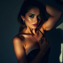 A sensual and artistic portrayal of a confident woman exuding allure and sophistication